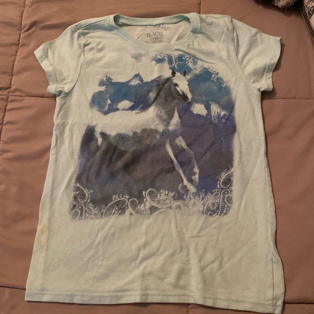 The children’s place blue green, teal horse stallion, mare, short sleeve T-shirt